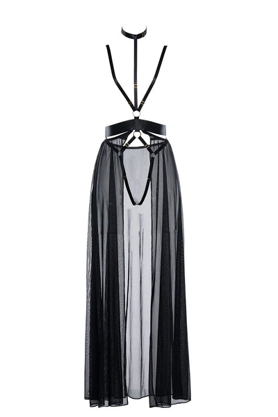 Allure Adore Mademoiselle Moi Harness Teddy Dress w/Attached Open Panty Black One Size
