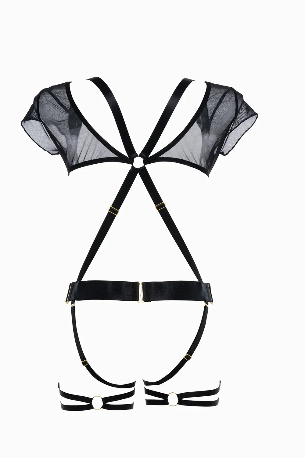 Allure Adore St. Tropez Babe Mesh Open Cup & Panty Teddy with Garter Straps Black One Size