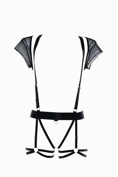 Allure Adore St. Tropez Babe Mesh Open Cup & Panty Teddy with Garter Straps Black One Size