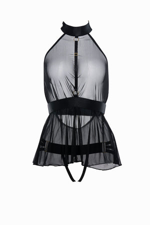 Allure Adore Be My Baby Sheer Mesh Harness Babydoll & Open Panty Black One Size