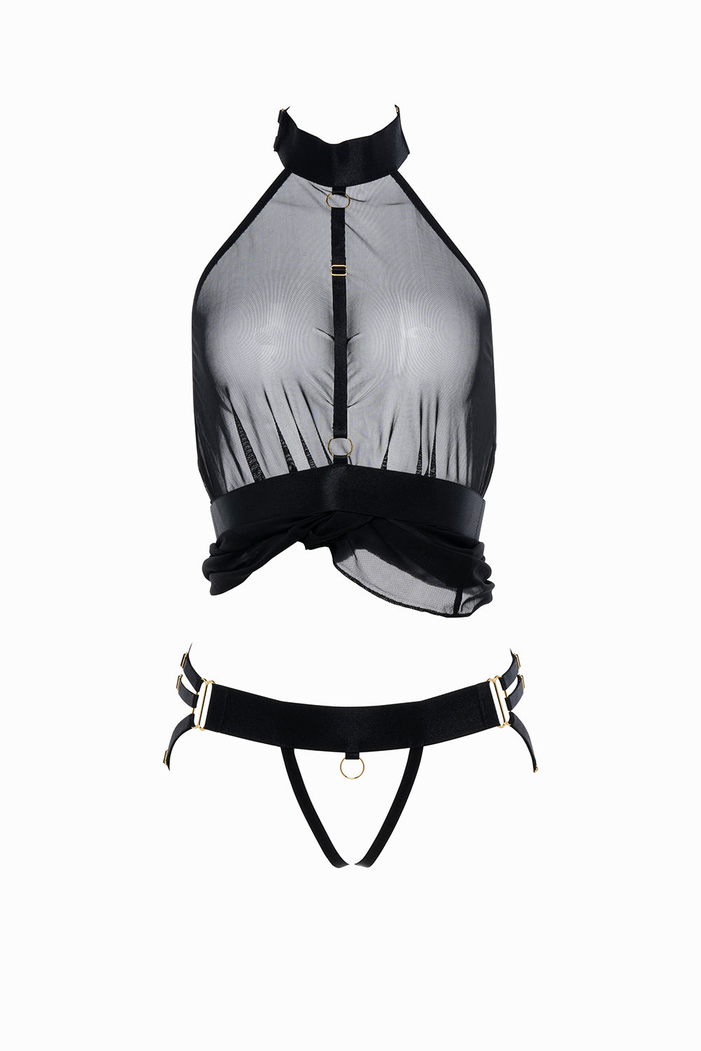 Allure Adore Be My Baby Sheer Mesh Harness Babydoll & Open Panty Black One Size