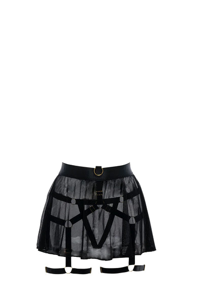 Allure Adore Some Like It Hot Strappy Mini Harness Garter Skirt Black One Size