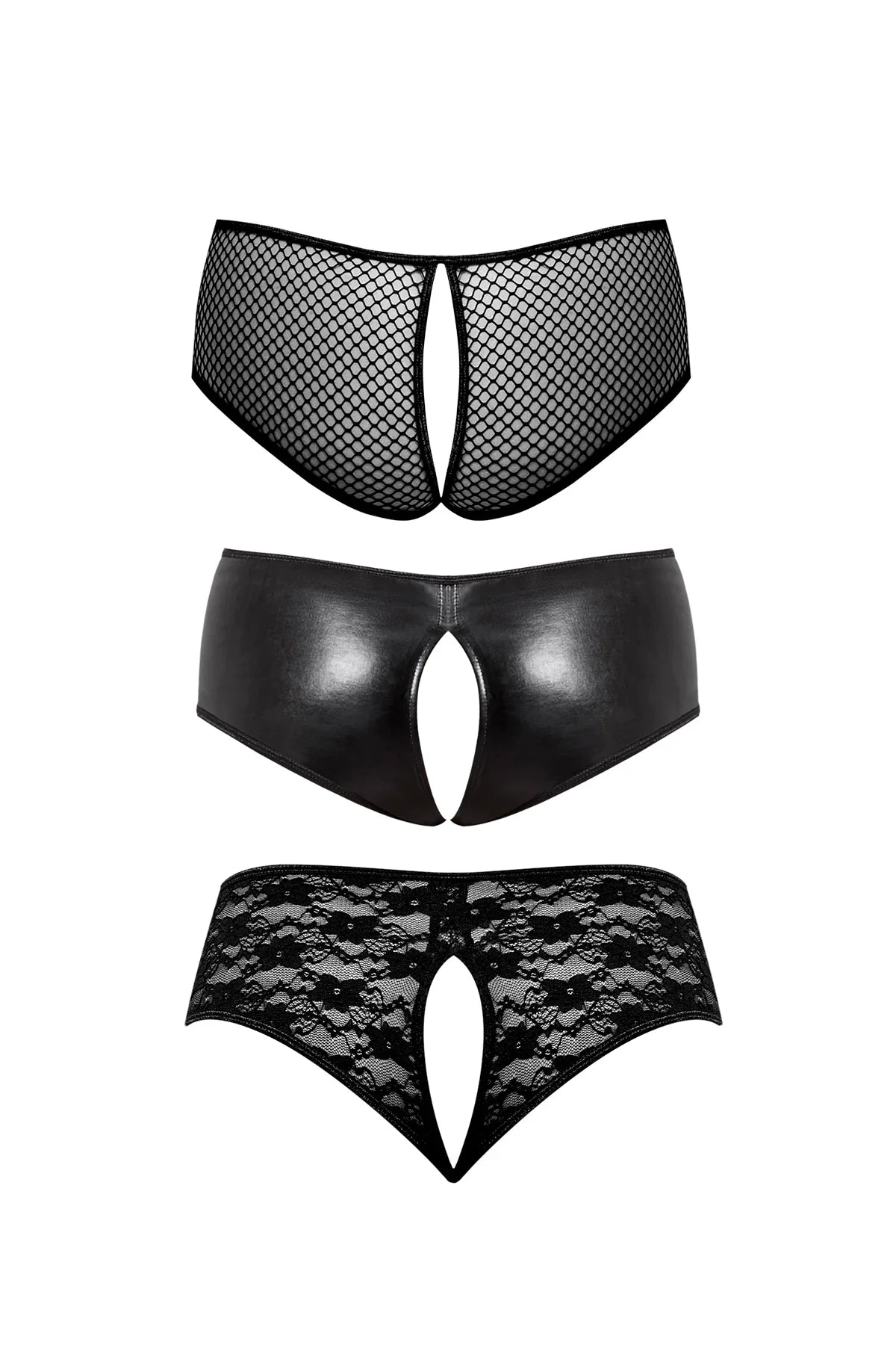 Magic Silk Panty Packs Split Back Crotchless Boy Short 3 pack Black