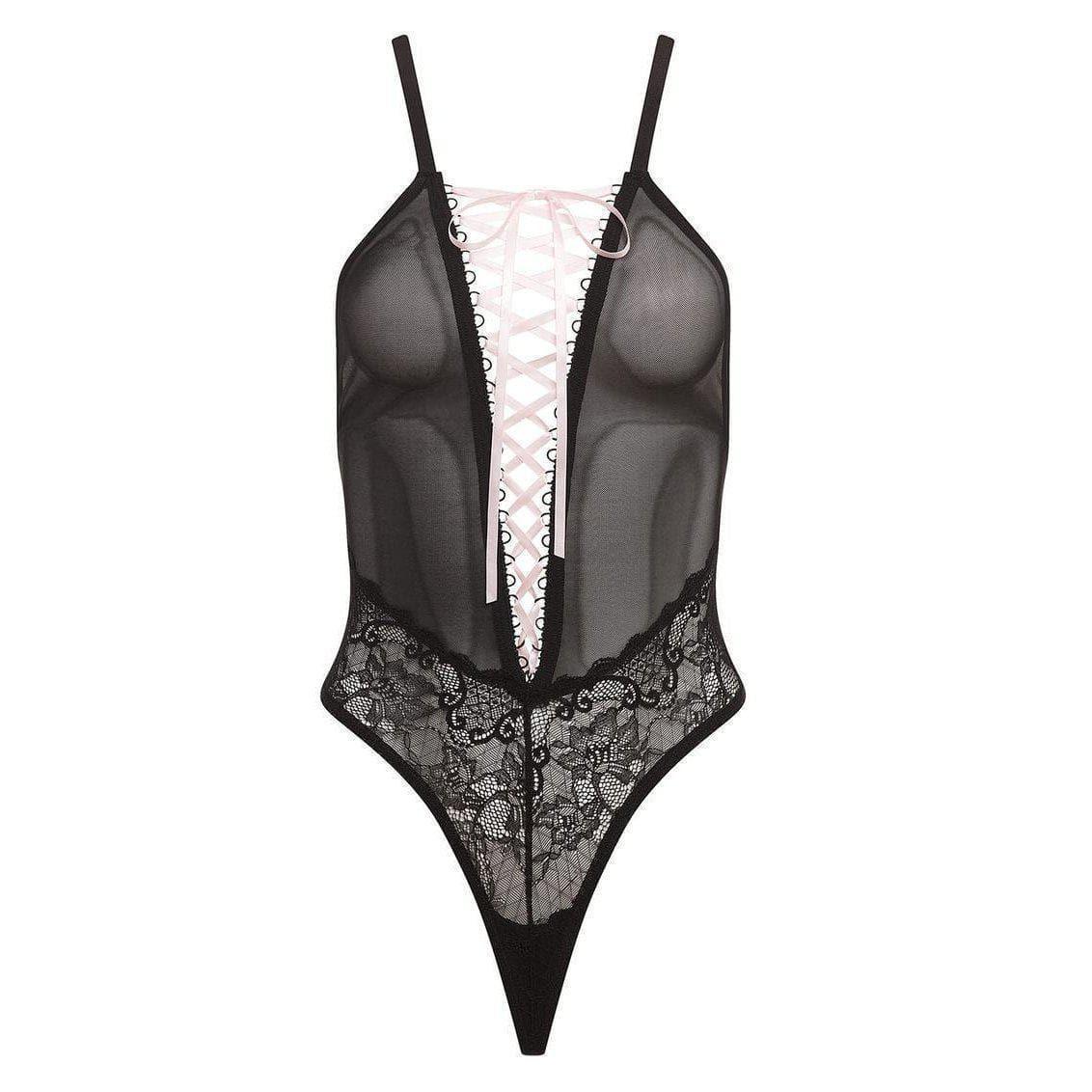 Barely Bare Lace Up Teddy Black One Size - Romantic Blessings