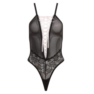 Barely Bare Lace Up Teddy Black One Size - Romantic Blessings