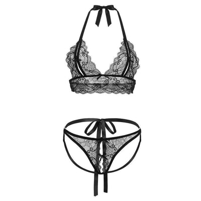Barely Bare Peek A Boo Bralette Set Black One Size - Romantic Blessings