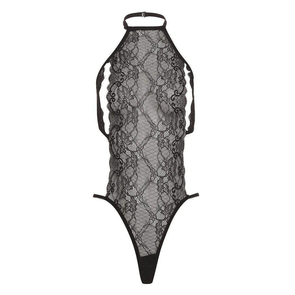 Barely Bare Peek A Boo Lace Teddy Black One Size - Romantic Blessings