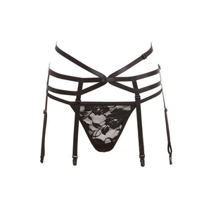 Barely Bare Strappy Garter and Panty Set Black One Size - Romantic Blessings