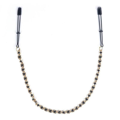 Black Tweezer Nipple Clamps w/ Beaded Chain - Romantic Blessings