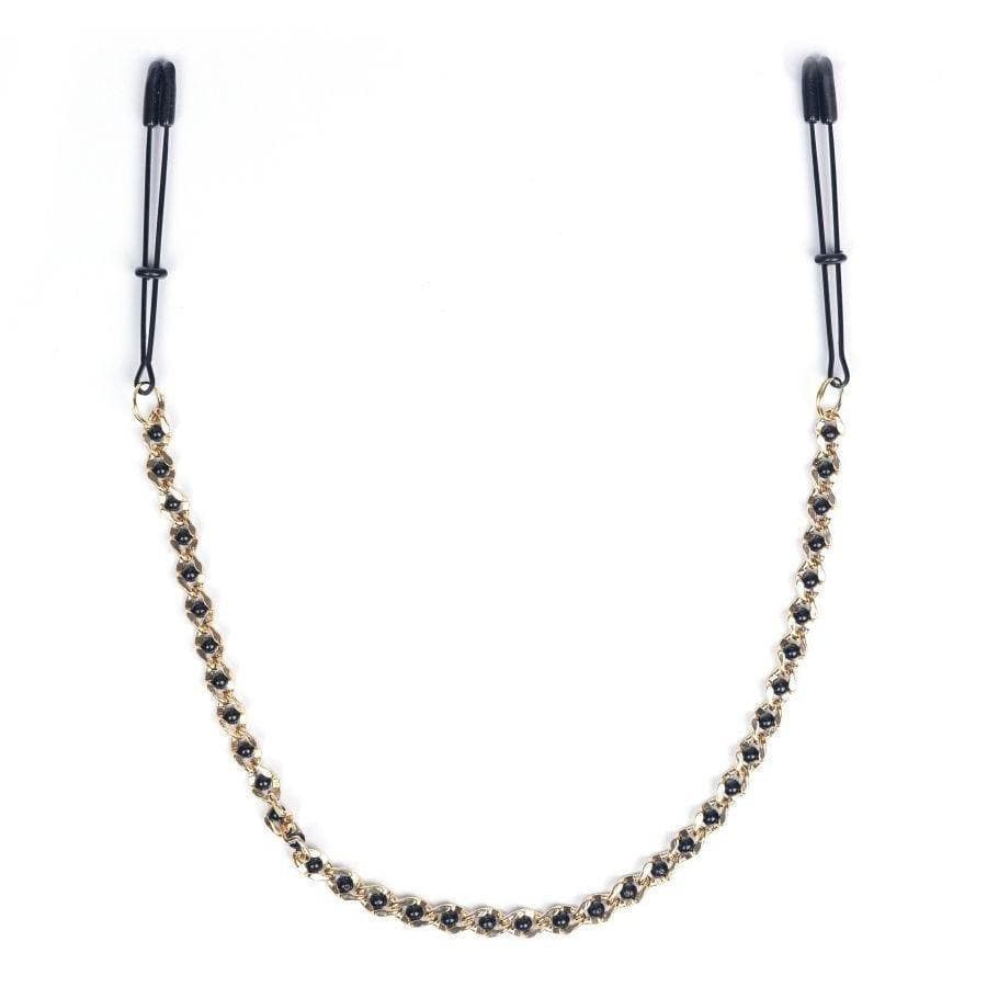 Black Tweezer Nipple Clamps w/ Beaded Chain - Romantic Blessings