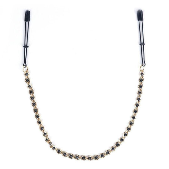 Black Tweezer Nipple Clamps w/ Beaded Chain - Romantic Blessings