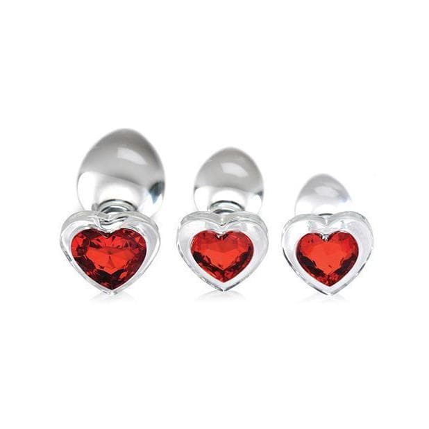 Booty Sparks Red Heart Gem Glass Anal Plug Set of 3 - Romantic Blessings