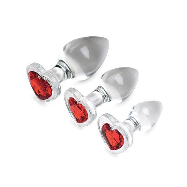 Booty Sparks Red Heart Gem Glass Anal Plug Set of 3 - Romantic Blessings