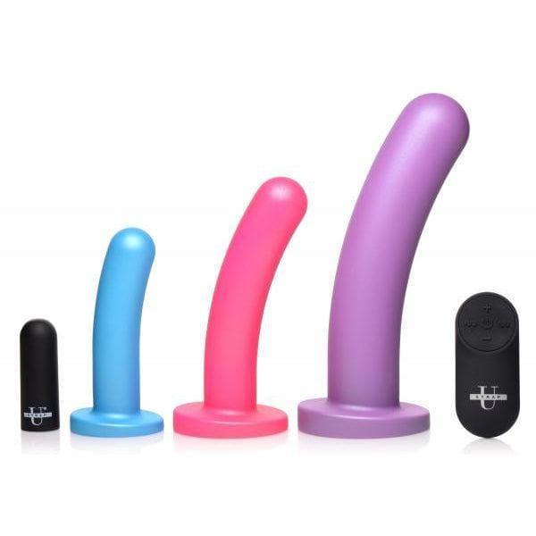 Strap U Triple 28X Vibrating Rechargeable Silicone Dildo Set with Remote Control - Multicolor - Romantic Blessings