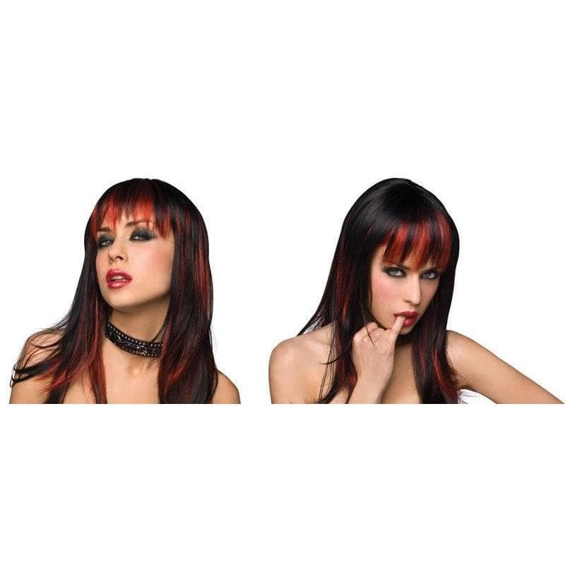 Pleasure Wigs Courtney Long Hair with Curls at the End Banged Wig Black/Burnt Red - Romantic Blessings