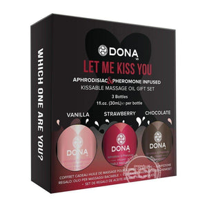 Dona Let Me Kiss You Pheromone Infused Kissable Massage Oil 3 Pc Gift Set 1 Oz - Romantic Blessings