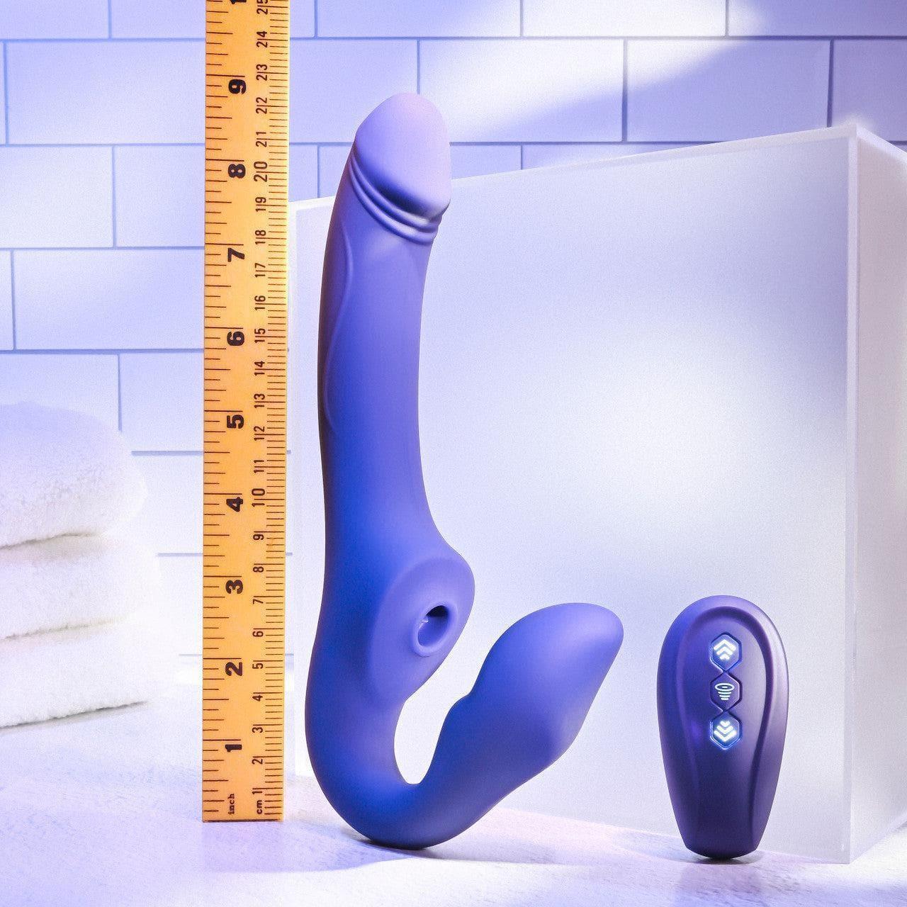 Evolved 2 Become 1 Remote Control Rechargeable Suction Strapless Strap-On Purple - Romantic Blessings