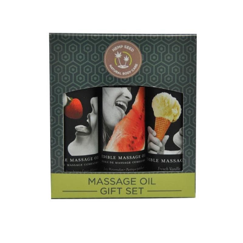 Earthly Body Edible Gift Set with Vanilla, Strawberry and Watermelon 2 oz Massage Oils - Romantic Blessings