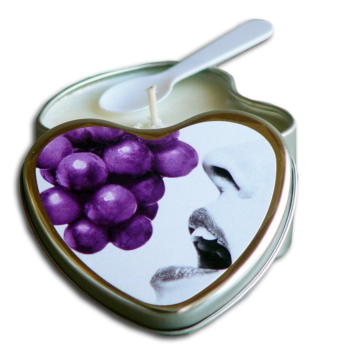 Earthly Body Heart-Shaped Hemp Seed Edible Massage Candle Grape 4 Oz - Romantic Blessings