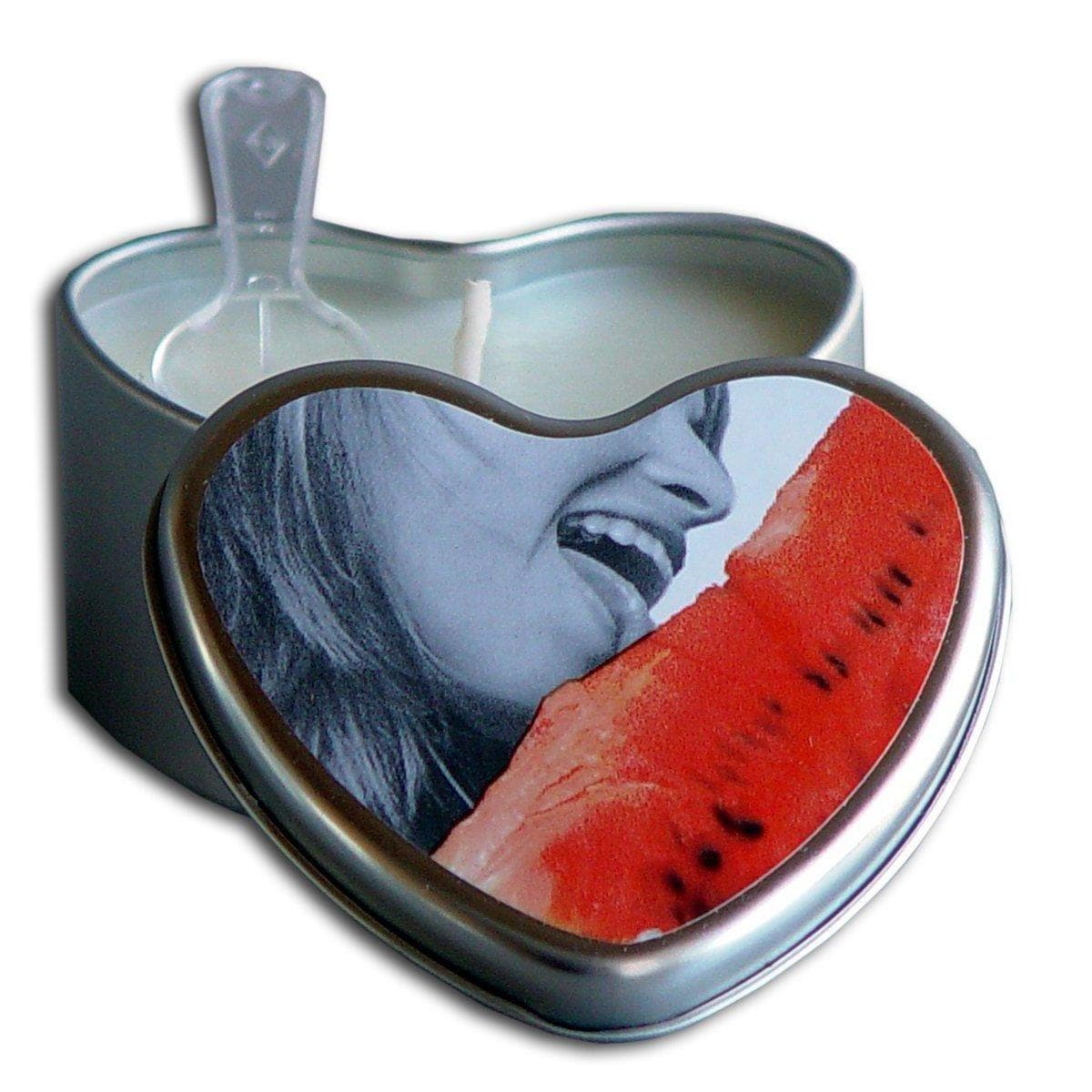 Earthly Body Heart-Shaped Hemp Seed Edible Massage Candle Watermelon 4 Oz - Romantic Blessings