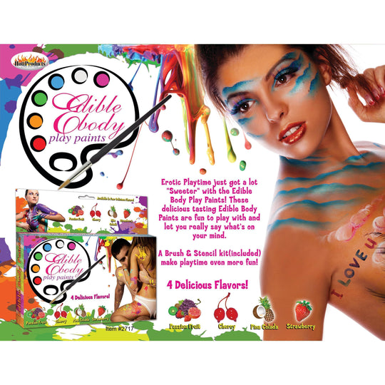 Edible Body Paints 4 Delicious Flavor Pack with Brush and Stencil Kit - Romantic Blessings