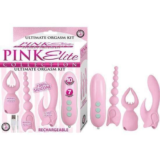 Elite Collection Ultimate Orgasm Waterproof Vibrator Kit with 3 Attachment Sleeves Pink - Romantic Blessings