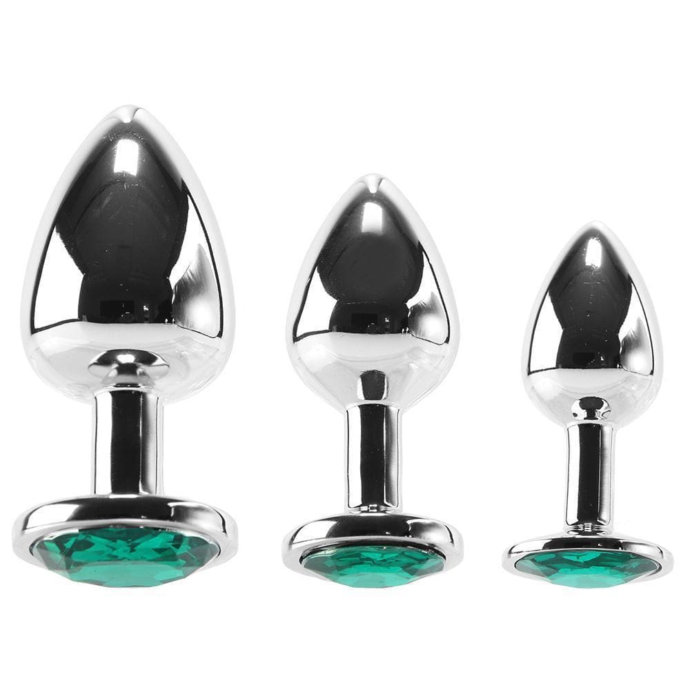 Emerald Gem Anal 3 Piece Metal Butt Plug Training Set for Him and Her - Romantic Blessings