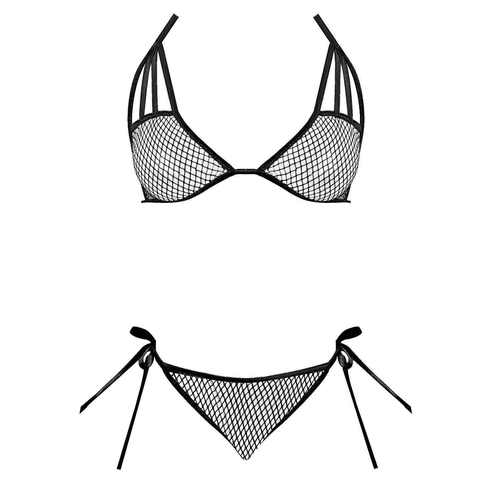 Magic Silk Fishnet Tie Bra & Bikini Set Black - Romantic Blessings