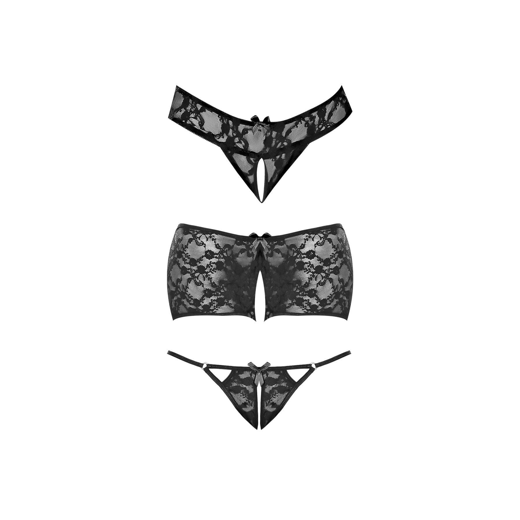 Magic Silk Booty Packs Lace Crotchless 3 Pack Black - Romantic Blessings