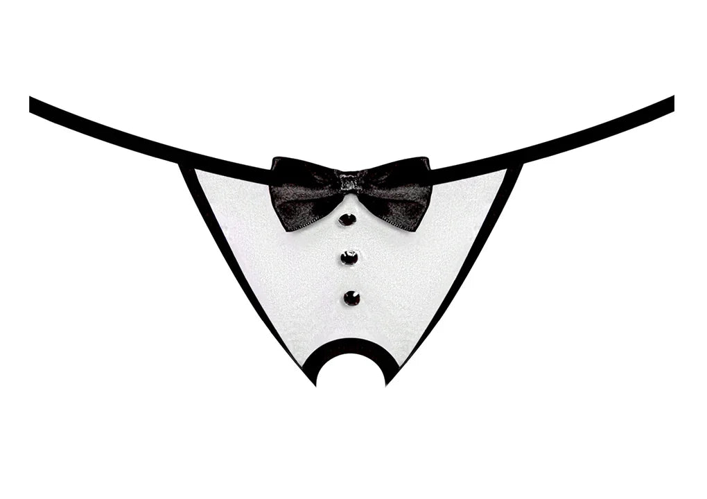 Magic Silk Crotchless Tuxedo G String White O/S