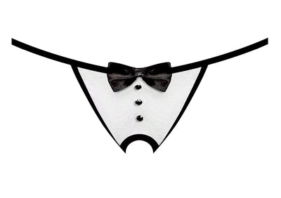 Magic Silk Crotchless Tuxedo G String White O/S