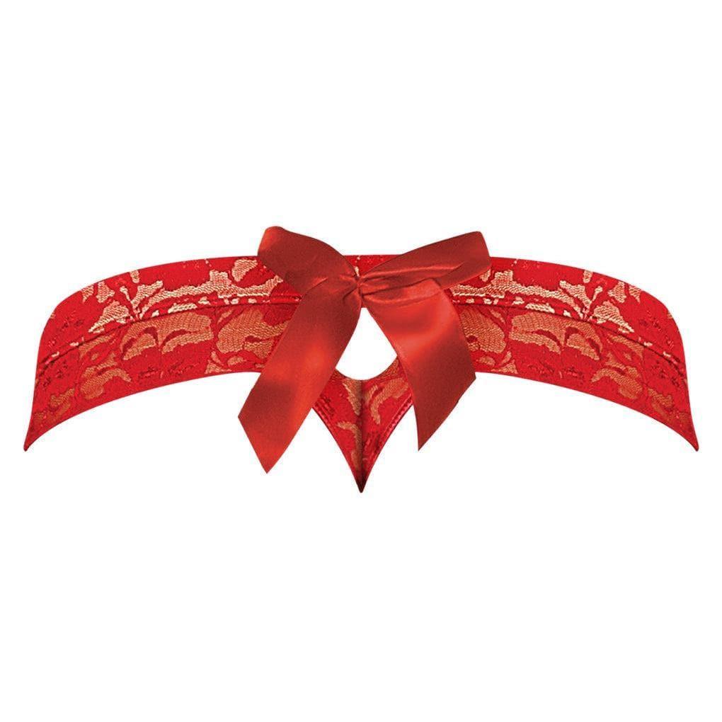 Magic Silk Timeless Elegance Lace Tanga Thong Black One Size Red - Romantic Blessings