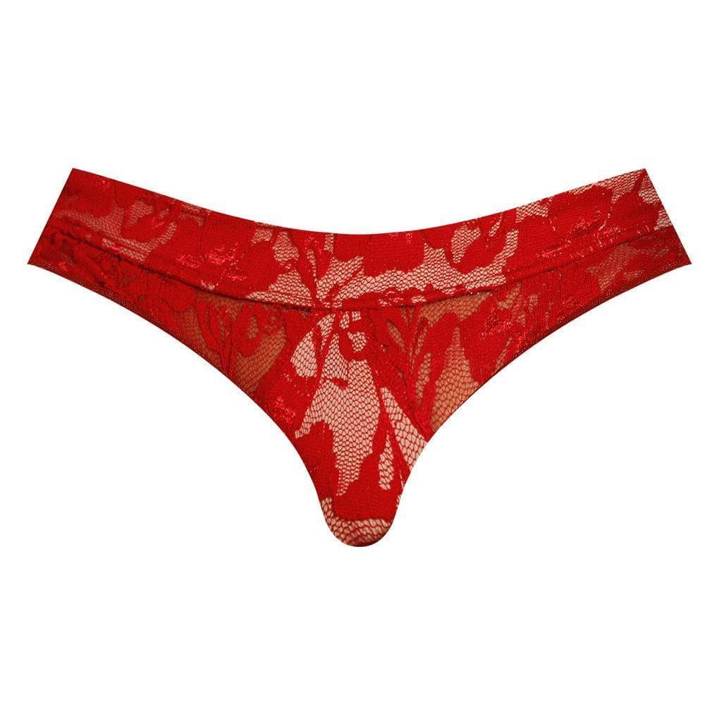 Magic Silk Timeless Elegance Lace Tanga Thong Black One Size Red - Romantic Blessings