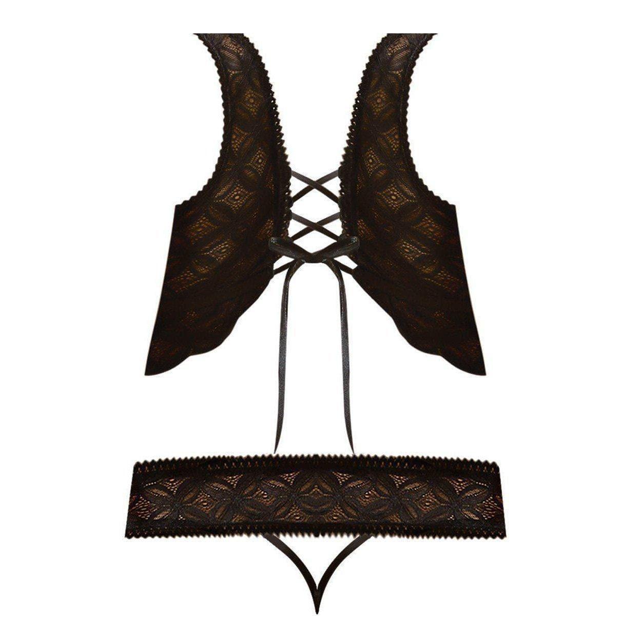 Magic Silk Geo Lace Bralette & Thong Black - Romantic Blessings