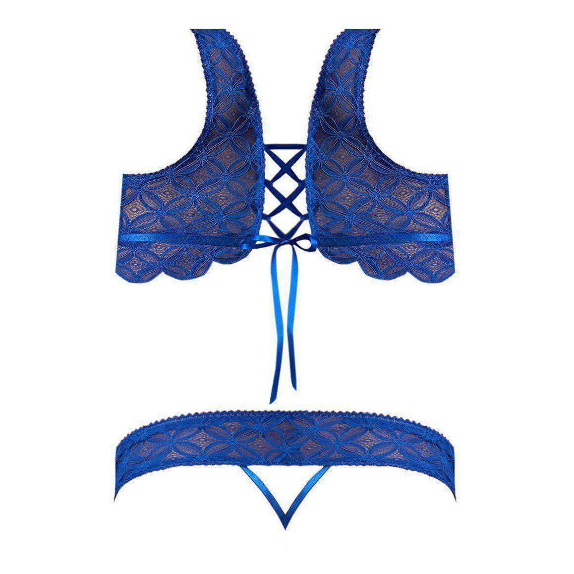 Magic Silk Geo Lace Bralette & Thong Blue - Romantic Blessings