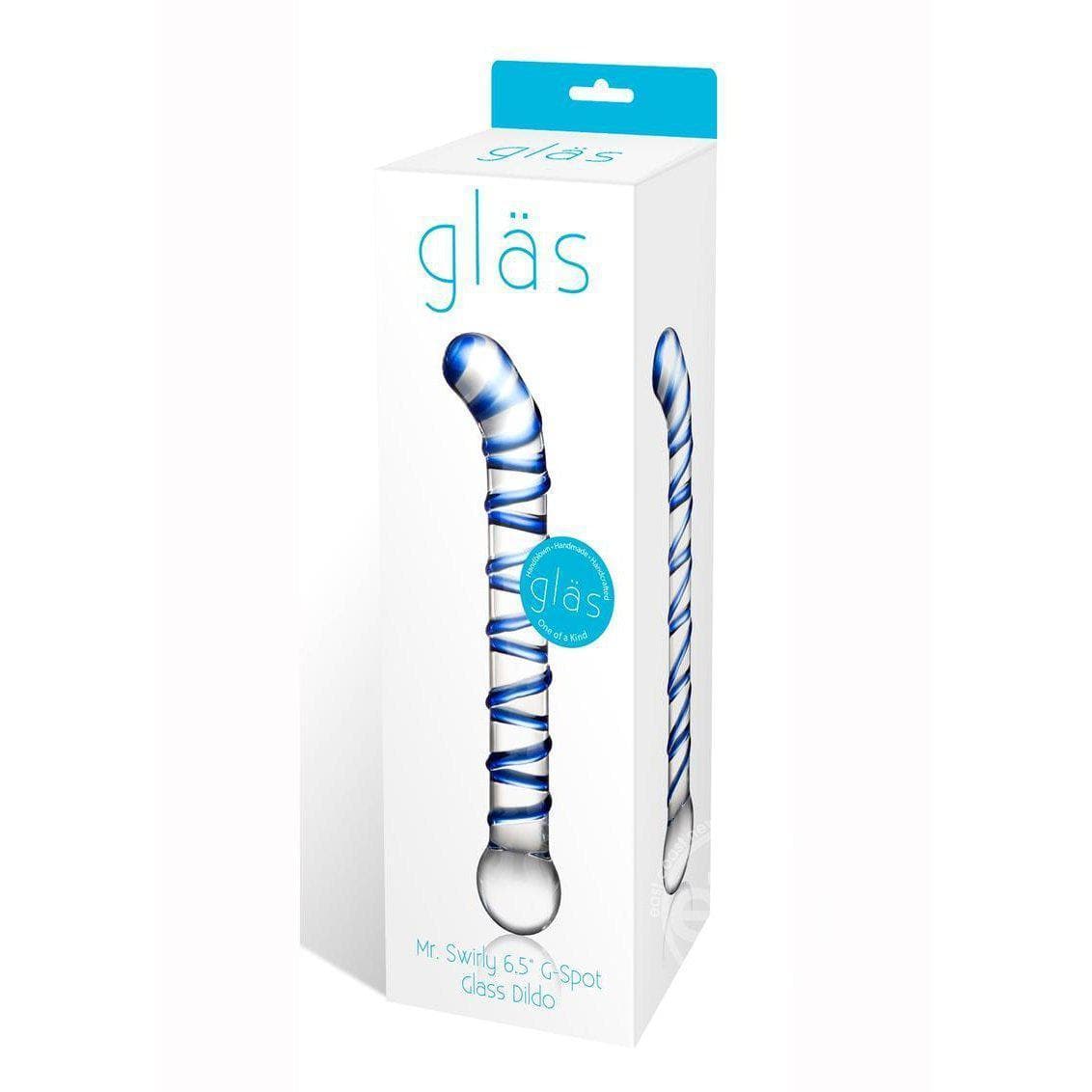 Glass Mr. Swirly G-Spot Glass Dildo Clear and Blue 6.5 Inches - Romantic Blessings