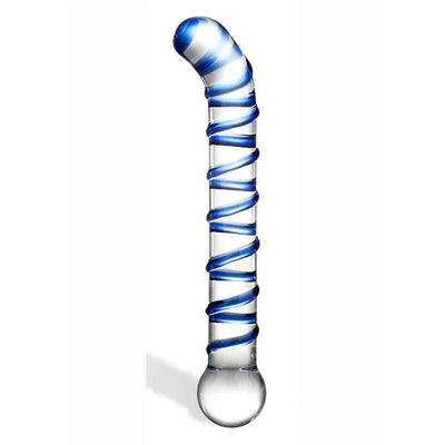 Glass Mr. Swirly G-Spot Glass Dildo Clear and Blue 6.5 Inches - Romantic Blessings