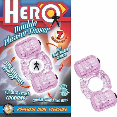 Hero Double Pleaser Teaser 7 Pattern Dual Bullet Couples Ring Vibrator - Romantic Blessings