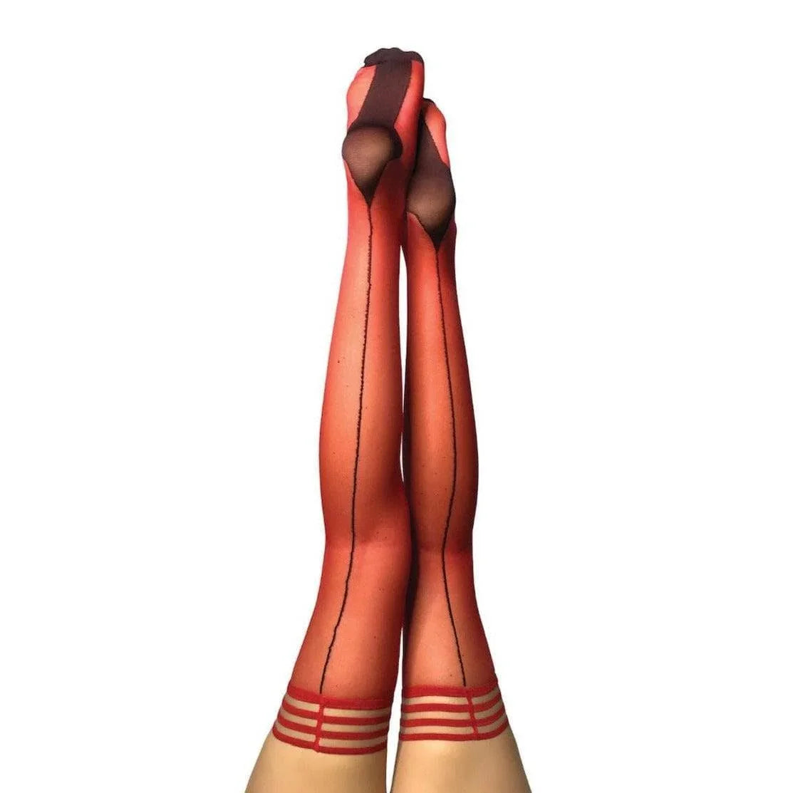 Kixies Monica Black Seam Sheer Thigh Highs Red - Romantic Blessings