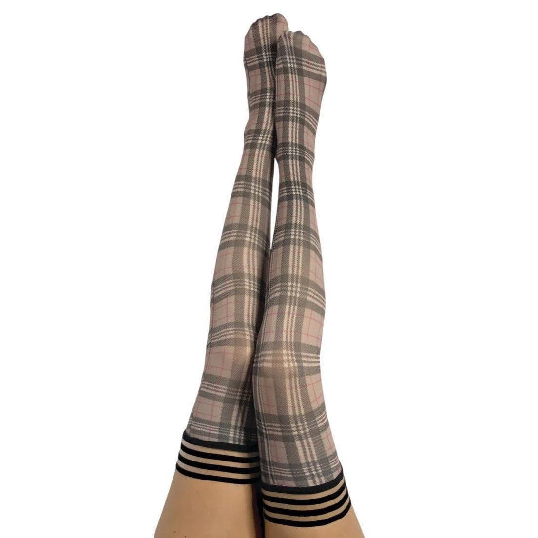 Kixies Lori Plaid Thigh Highs Tan/Black - Romantic Blessings
