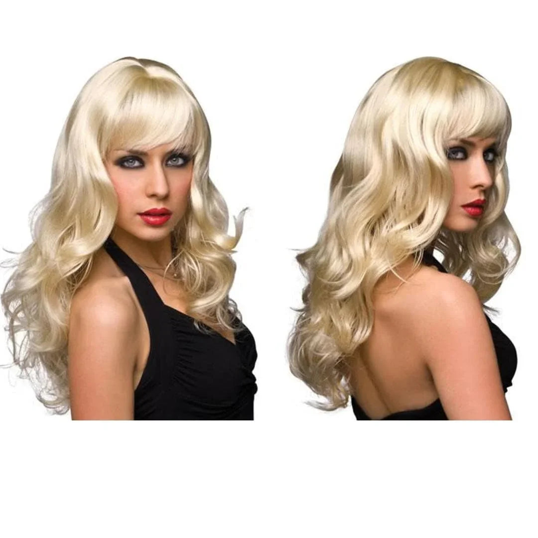 Pleasure Wigs Joey Long Wavy Curly Hair Banged Wig Platinum Blonde - Romantic Blessings