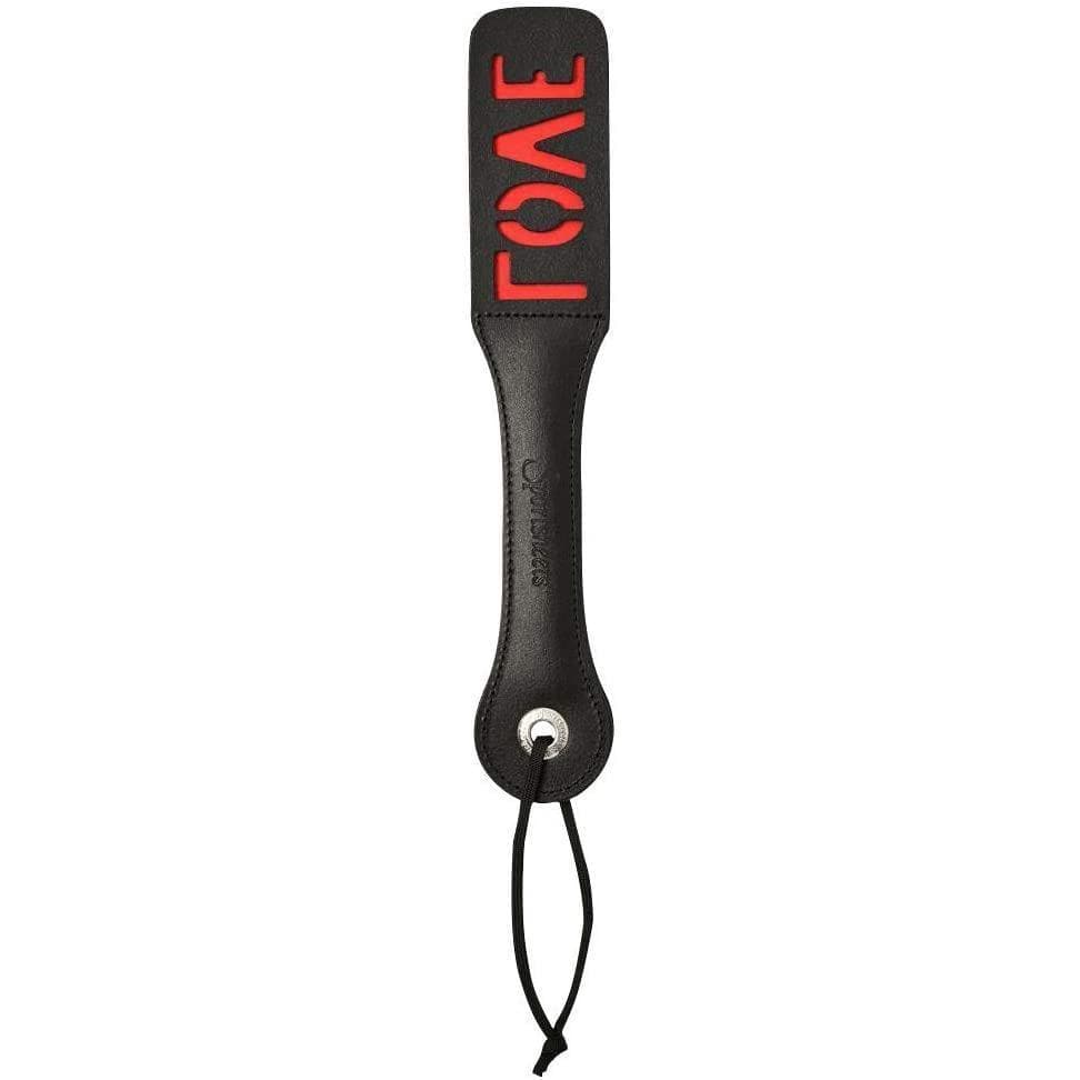Leather Impression Paddle Love 12 Inch Black for Couples Playful Sessions - Romantic Blessings