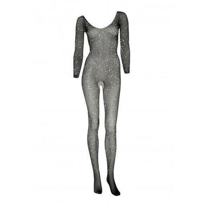 Leg Avenue Crystalized Seamless Fishnet Long Sleeved Open Crotch Body Stocking - Romantic Blessings