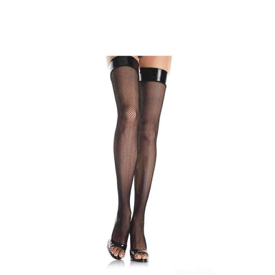 Leg Avenue Fishnet Stocking With Vinyl Top Black - Romantic Blessings