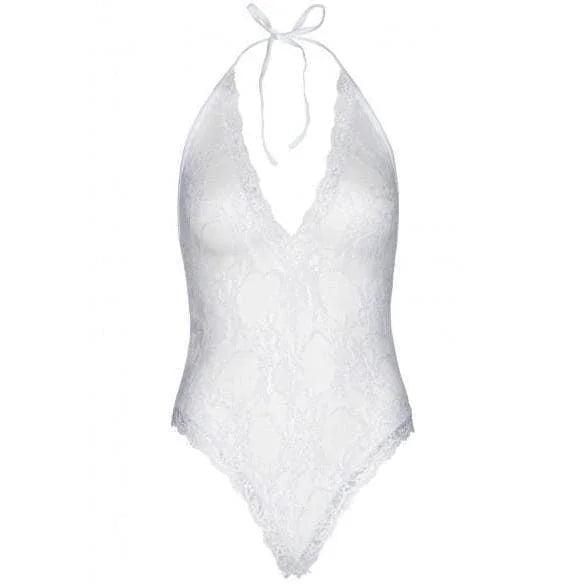 Leg Avenue Floral Deep-V Teddy With Matching Stockings (2 Piece) - Romantic Blessings