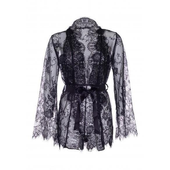 Leg Avenue Floral Lace Teddy With Cheeky Thong Back and Matching Lace Robe (3 Piece) - Romantic Blessings