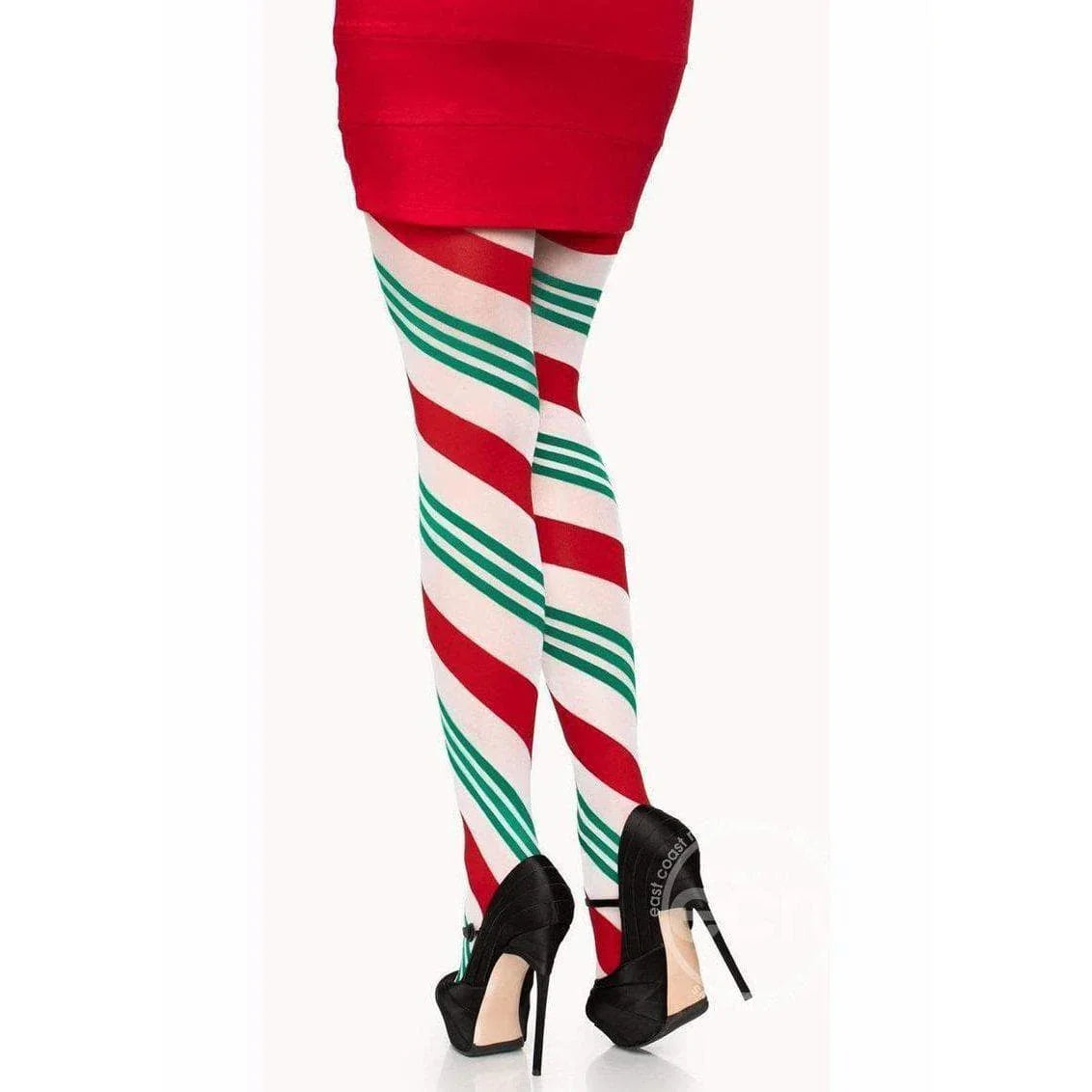 Leg Avenue Holiday Ribbon Striped Tights - O/S - Green/Red - Romantic Blessings