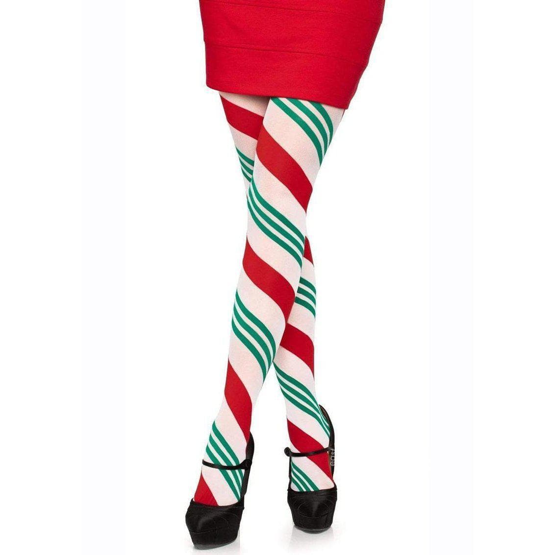 Leg Avenue Holiday Ribbon Striped Tights - O/S - Green/Red - Romantic Blessings