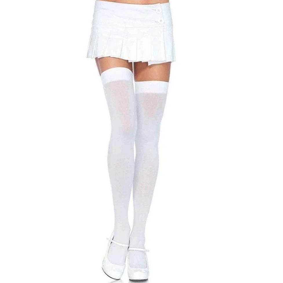 Leg Avenue Nylon Thigh High Stockings White - Romantic Blessings