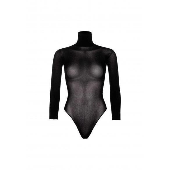 Leg Avenue Opaque High Neck Long Sleeved Bodysuit With Snap Crotch Black - Romantic Blessings